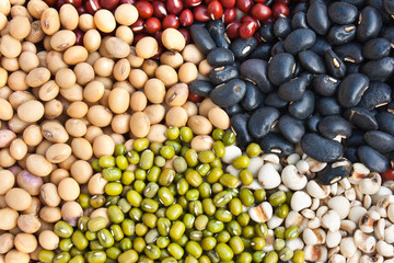 Various colorful dried legumes beans as background