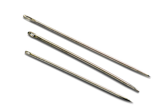 Three steel sewing needles