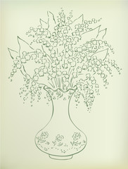 Vector sketch  of fragrant lilies in a vase
