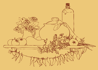 Vector Country Kitchen still life: the harvest