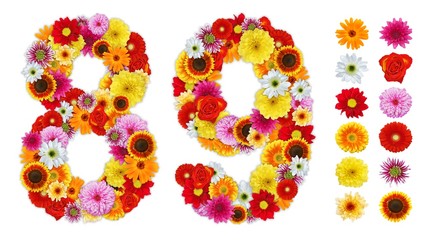 Numbers 8 and 9 made of various flowers