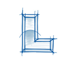 Blueprint font sketch - letter L - marker drawing