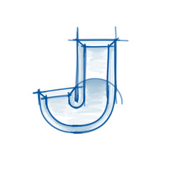 Blueprint font sketch - letter J - marker drawing