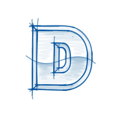 Blueprint font sketch - letter D - marker drawing