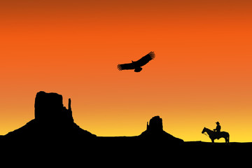 Fototapeta na wymiar kowboj na pustyni, Monument Valley, ilustracja