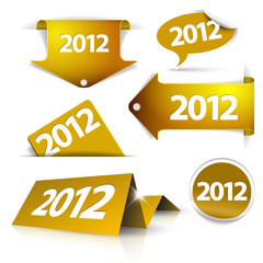 Vector golden 2012 Labels, stickers, pointers, tags