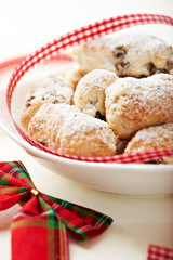 Christmas cake with icing sugar in a bowl