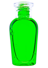 Liquid and bubble in bottle on white background
