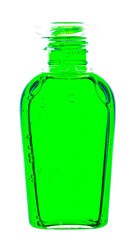 Liquid and bubble in bottle on white background
