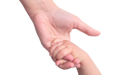 Baby holding mother's hand