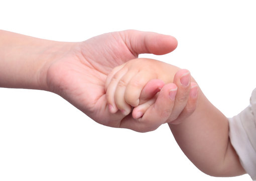 Baby holding mother's hand