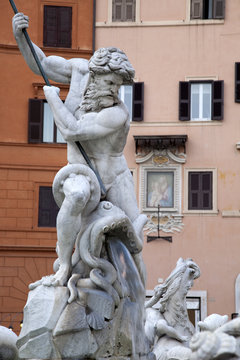 Neptune Fountain in the Piazza Navona Square, Rome, Italy