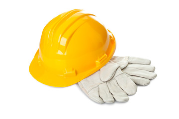 Safety construction equipments on white background
