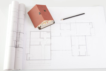 Model house on architecture construction plan