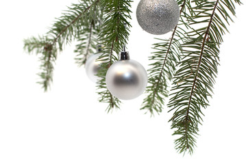 boules et branches de sapin de Noël