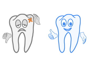 Sick and healthy tooth, before and after  visit to dentist