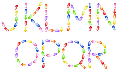 Vector jelly beans alphabet on a white background