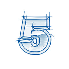 Fototapeta premium Blueprint figure sketch - digit 5 - marker drawing