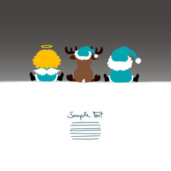 Card Santa, Angel & Reindeer Turquoise/Grey