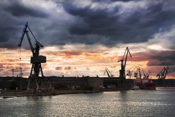 Famous cities in  Poland - Gdansk. Cargo harbor.