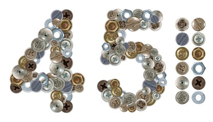 Numbers 4 and 5 made of various screw heads