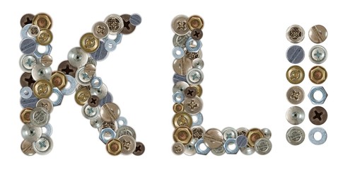 Characters K and L made of nuts and bolts head