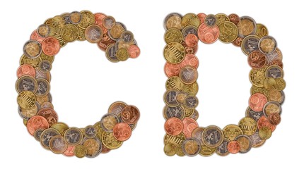 Characters C and D made of Euro coins