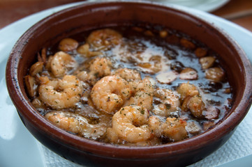 Spanish Tapas - Prawns Fried With Oil And Garlic