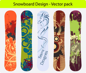 Snowboard design pack - five full editable  vector Illustration