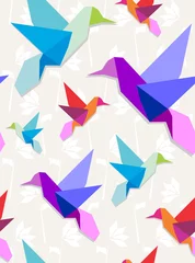 Wall murals Geometric Animals Origami hummingbirds pattern background