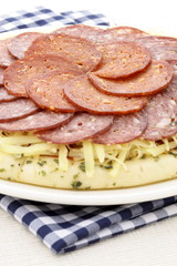 raw salami and pepperoni pizza