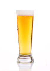 Glass of beer against white background