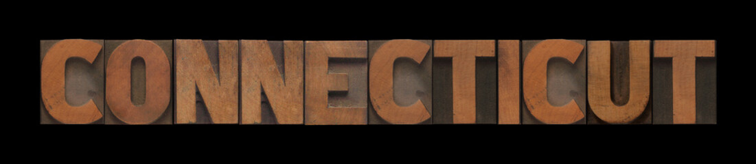 the word Connecticut in old wood type