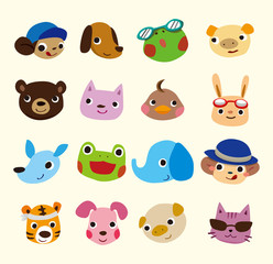 cartoon animal face set