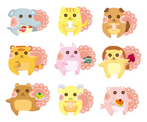 cartoon animal Afternoon Tea time