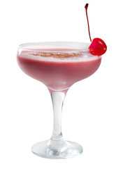 cocktail  with cherry closeup isolated on white background.