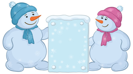 Snowmens boys with sign