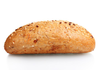 delicious bun with sesame seeds isolated on white