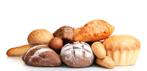 tasty breads and rolls isolated on white