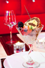 Dessert on a red background