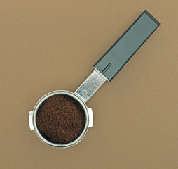 Expresso coffee machine detail, overhead view