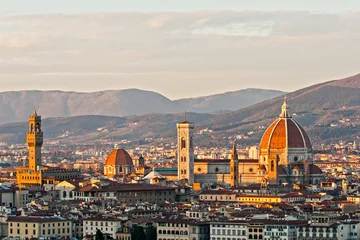 Fotobehang Firenze Florence, view of Duomo and Giotto's bell tower, and Santa croce