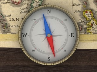 Old Map and Compass on the table