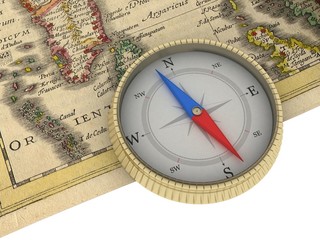 Old Map and Compass Isolated on white