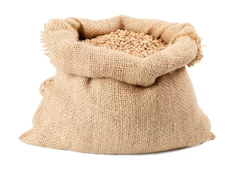 Foto op Canvas sack of wheat grains bag isolated on white background © denisovd