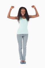Obraz premium Woman stretching on white background