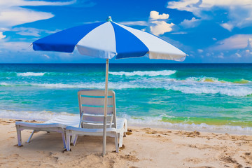 Chair and umbrella in the cuban beach of Varadero