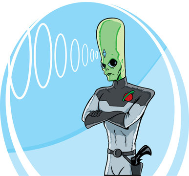 Stern alien using his telepathy.