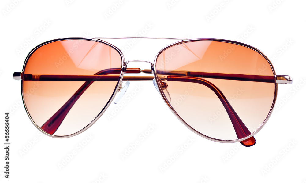 Wall mural Modern brown tinted sunglasses on a white background