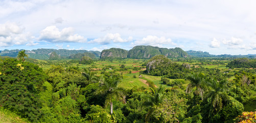 Fototapeta na wymiar Panoramic view of the Viñales valley in Cuba (30 Megapixels)